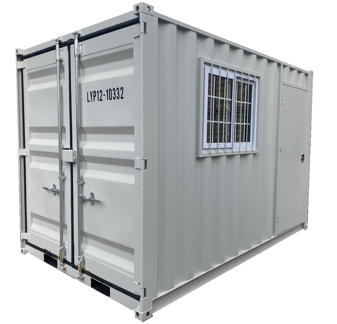 Container 12ft, materiaalcontainer loopdeur, raam